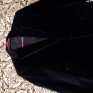 Navy Blue Zara Velvet Blazer